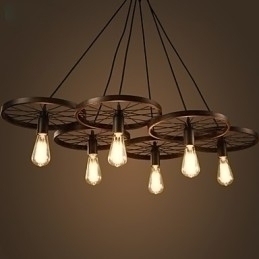 Designer Touch Decorative Lighting Industrial Loft Style Wrought Iron Chandelier Cafe Wheel Chandelier