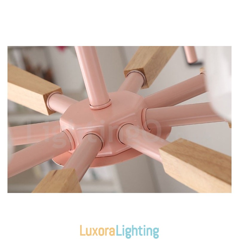 Designer Touch Decorative 6 Light 8 Light Multi Colours Macaron Wood Pendant Light with Glass Shades Chandelier Nordic Style