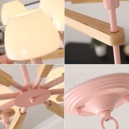 Designer Touch Decorative 6 Light 8 Light Multi Colours Macaron Wood Pendant Light with Glass Shades Chandelier Nordic Style