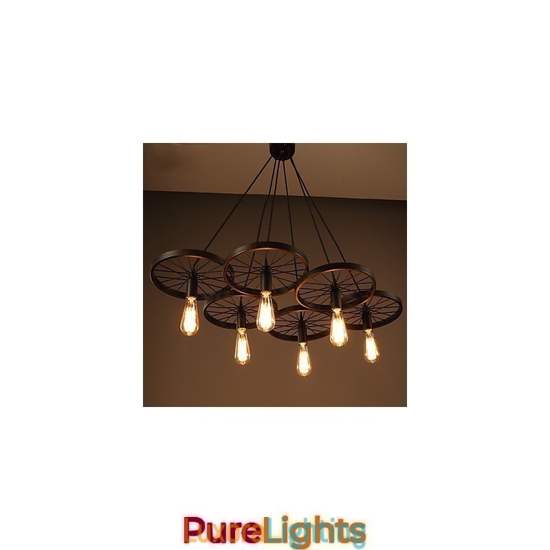 Designer Touch Decorative Lighting Industrial Loft Style Wrought Iron Chandelier Cafe Wheel Chandelier