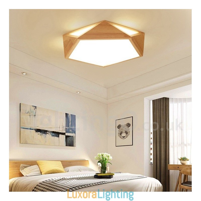 Designer Touch Decorative Dimmable Multi Styles Wood Ceiling Light with Acrylic Shade Ceiling Lamp Nordic Style