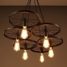 Designer Touch Decorative Lighting Industrial Loft Style Wrought Iron Chandelier Cafe Wheel Chandelier