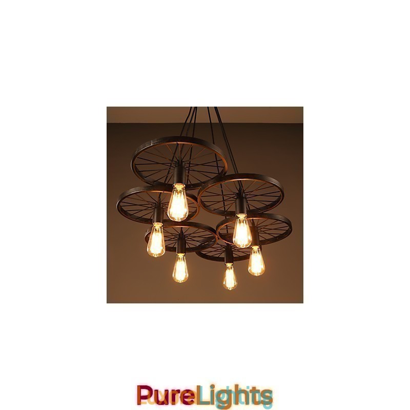 Designer Touch Decorative Lighting Industrial Loft Style Wrought Iron Chandelier Cafe Wheel Chandelier