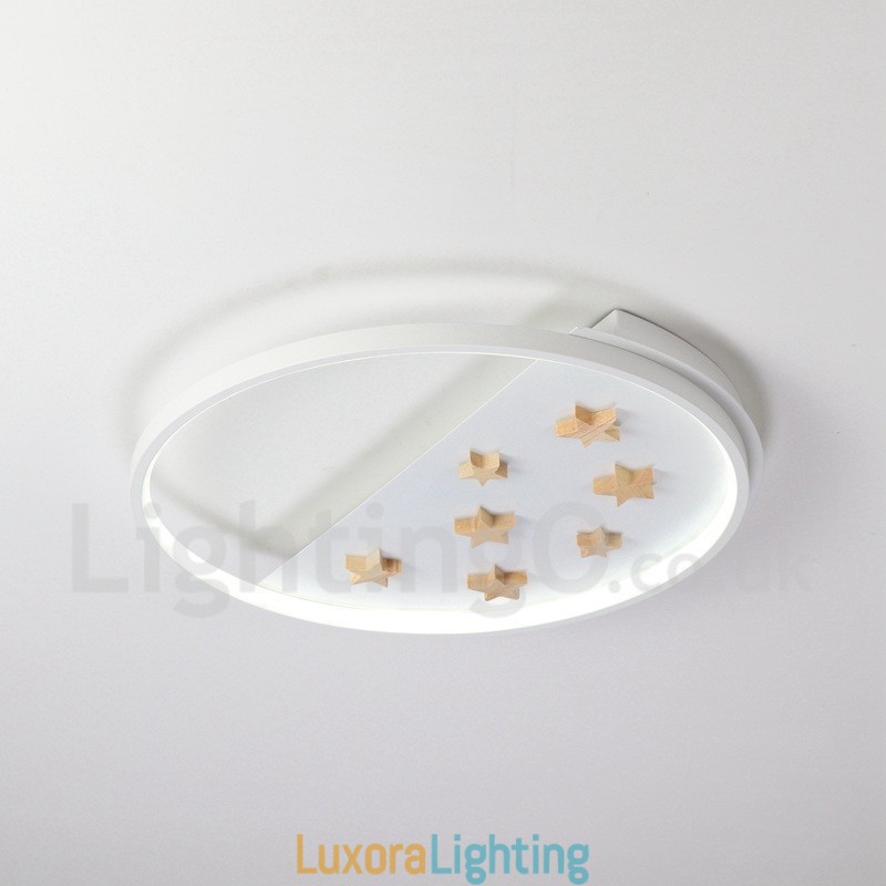 Designer Touch Decorative Dimmable White Stars Round Wood Ceiling Light Ultrathin Ceiling Lamp Also Can Be Used As Wall Light