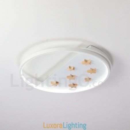 Designer Touch Decorative Dimmable White Stars Round Wood Ceiling Light Ultrathin Ceiling Lamp Also Can Be Used As Wall Light
