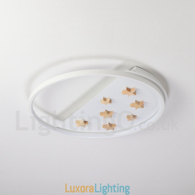 Designer Touch Decorative Dimmable White Stars Round Wood Ceiling Light Ultrathin Ceiling Lamp Also Can Be Used As Wall Light