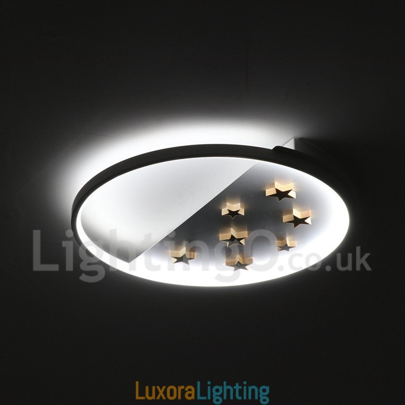 Designer Touch Decorative Dimmable White Stars Round Wood Ceiling Light Ultrathin Ceiling Lamp Also Can Be Used As Wall Light