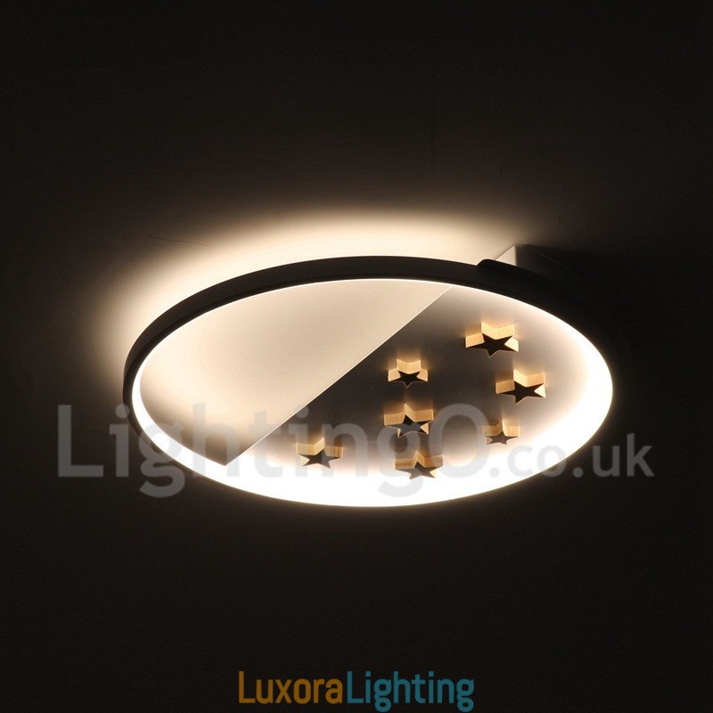 Designer Touch Decorative Dimmable White Stars Round Wood Ceiling Light Ultrathin Ceiling Lamp Also Can Be Used As Wall Light