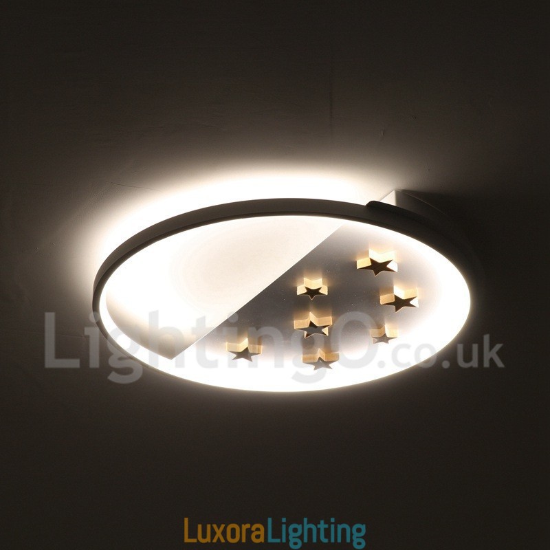 Designer Touch Decorative Dimmable White Stars Round Wood Ceiling Light Ultrathin Ceiling Lamp Also Can Be Used As Wall Light