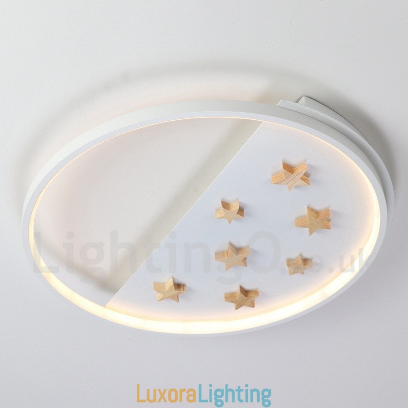 Designer Touch Decorative Dimmable White Stars Round Wood Ceiling Light Ultrathin Ceiling Lamp Also Can Be Used As Wall Light