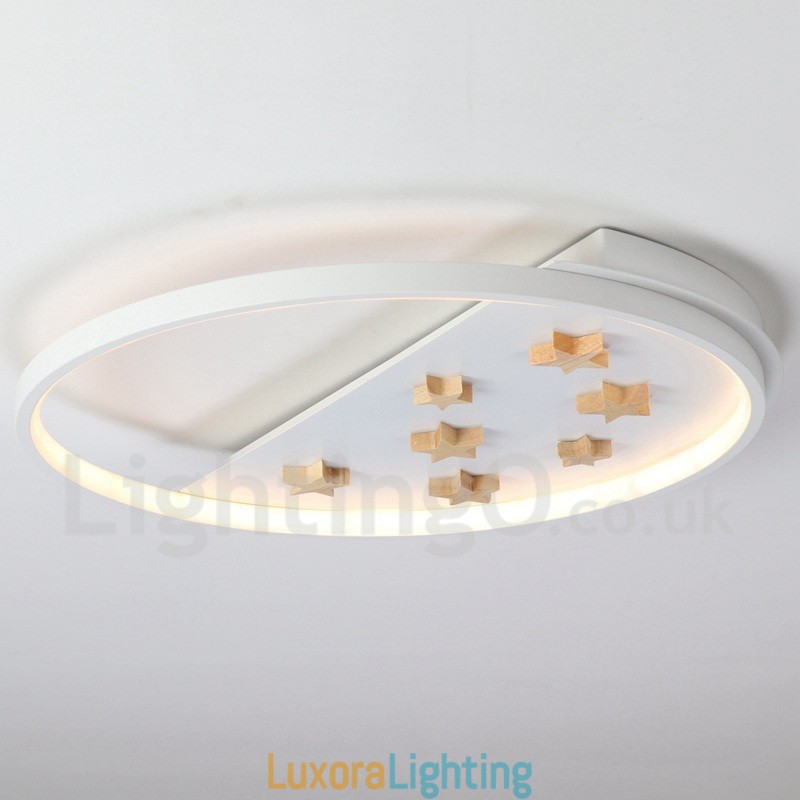 Designer Touch Decorative Dimmable White Stars Round Wood Ceiling Light Ultrathin Ceiling Lamp Also Can Be Used As Wall Light