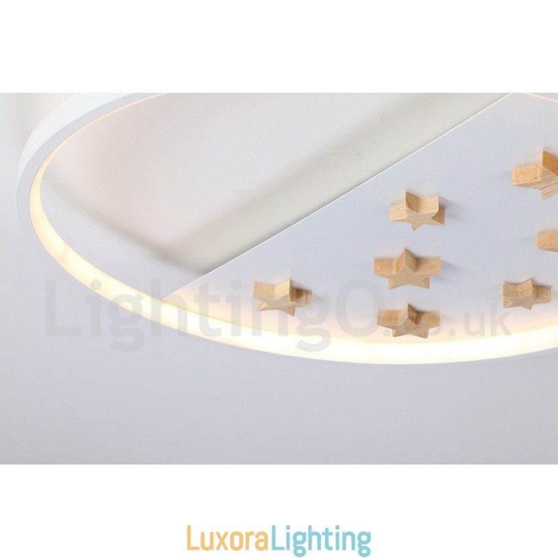 Designer Touch Decorative Dimmable White Stars Round Wood Ceiling Light Ultrathin Ceiling Lamp Also Can Be Used As Wall Light
