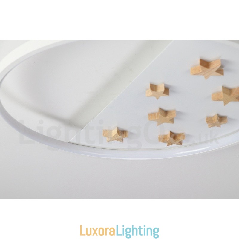Designer Touch Decorative Dimmable White Stars Round Wood Ceiling Light Ultrathin Ceiling Lamp Also Can Be Used As Wall Light
