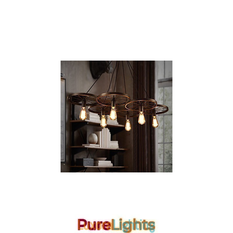 Designer Touch Decorative Lighting Industrial Loft Style Wrought Iron Chandelier Cafe Wheel Chandelier