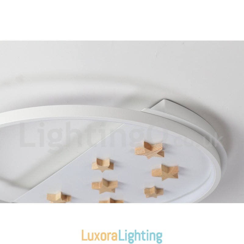 Designer Touch Decorative Dimmable White Stars Round Wood Ceiling Light Ultrathin Ceiling Lamp Also Can Be Used As Wall Light