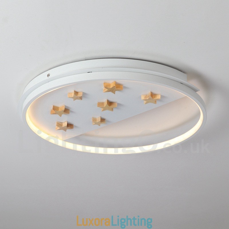 Designer Touch Decorative Dimmable White Stars Round Wood Ceiling Light Ultrathin Ceiling Lamp Also Can Be Used As Wall Light