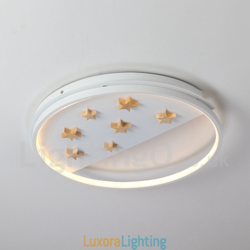 Designer Touch Decorative Dimmable White Stars Round Wood Ceiling Light Ultrathin Ceiling Lamp Also Can Be Used As Wall Light