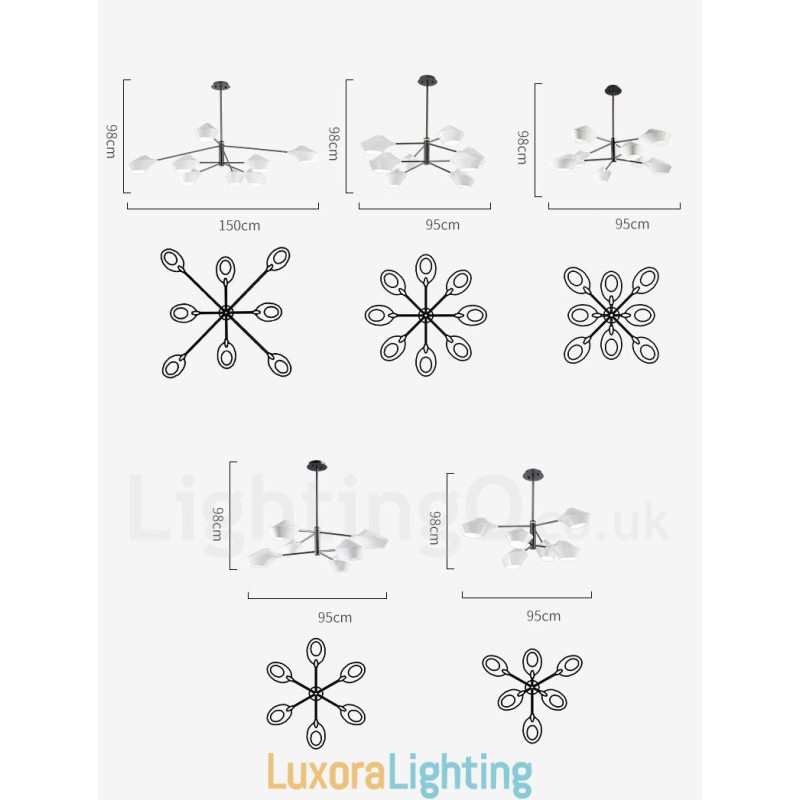 Designer Touch Decorative Modern Contemporary Pipe Chandelier with White Black Acrylic Shades