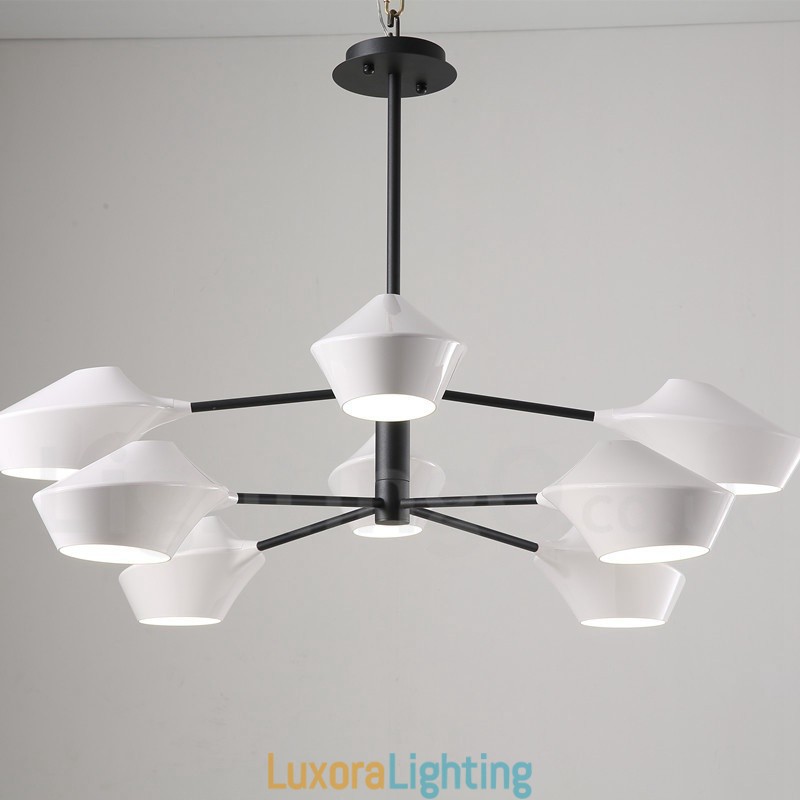 Designer Touch Decorative Modern Contemporary Pipe Chandelier with White Black Acrylic Shades