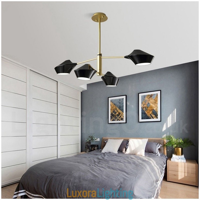 Designer Touch Decorative Modern Contemporary Pipe Chandelier with White Black Acrylic Shades