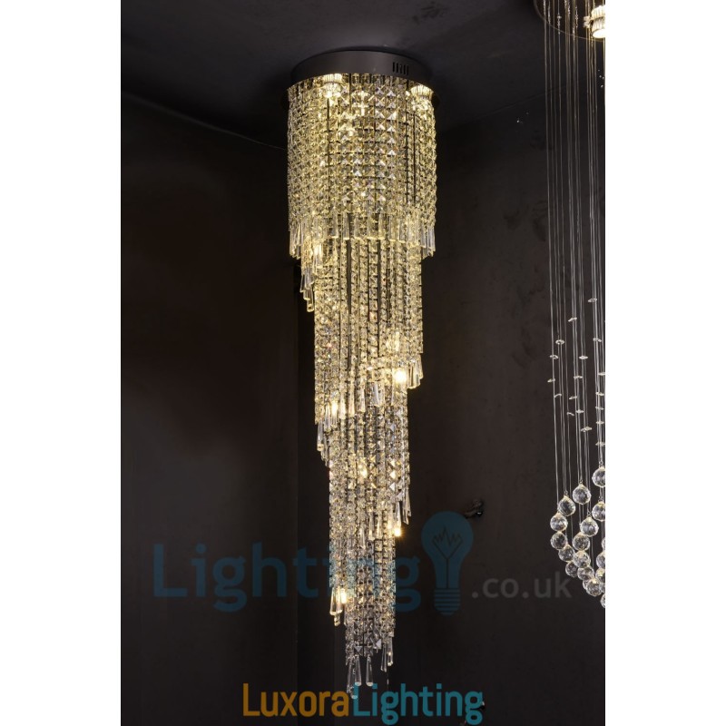 Designer Touch Decorative 4 x GU10 + 8 x G4 150CM Long Crystal Drop Light Modern K9 Crystal Round Flush Mount Ceiling Light