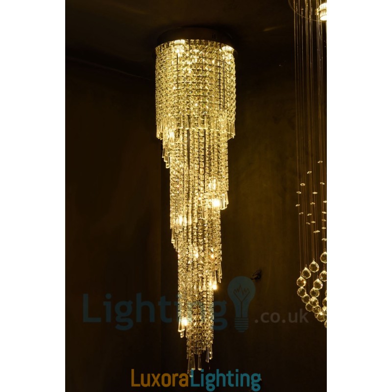 Designer Touch Decorative 4 x GU10 + 8 x G4 150CM Long Crystal Drop Light Modern K9 Crystal Round Flush Mount Ceiling Light