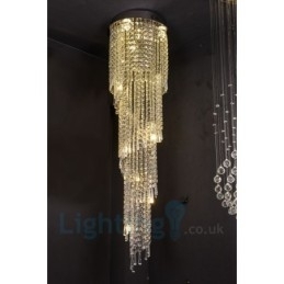 Designer Touch Decorative 4 x GU10 + 8 x G4 150CM Long Crystal Drop Light Modern K9 Crystal Round Flush Mount Ceiling Light