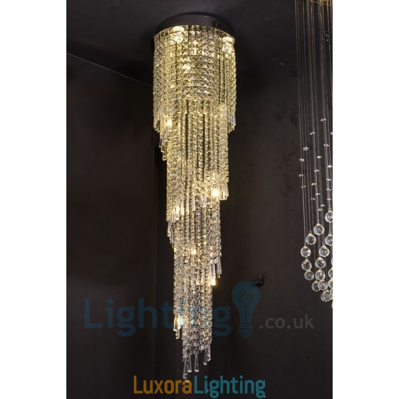 Designer Touch Decorative 4 x GU10 + 8 x G4 150CM Long Crystal Drop Light Modern K9 Crystal Round Flush Mount Ceiling Light