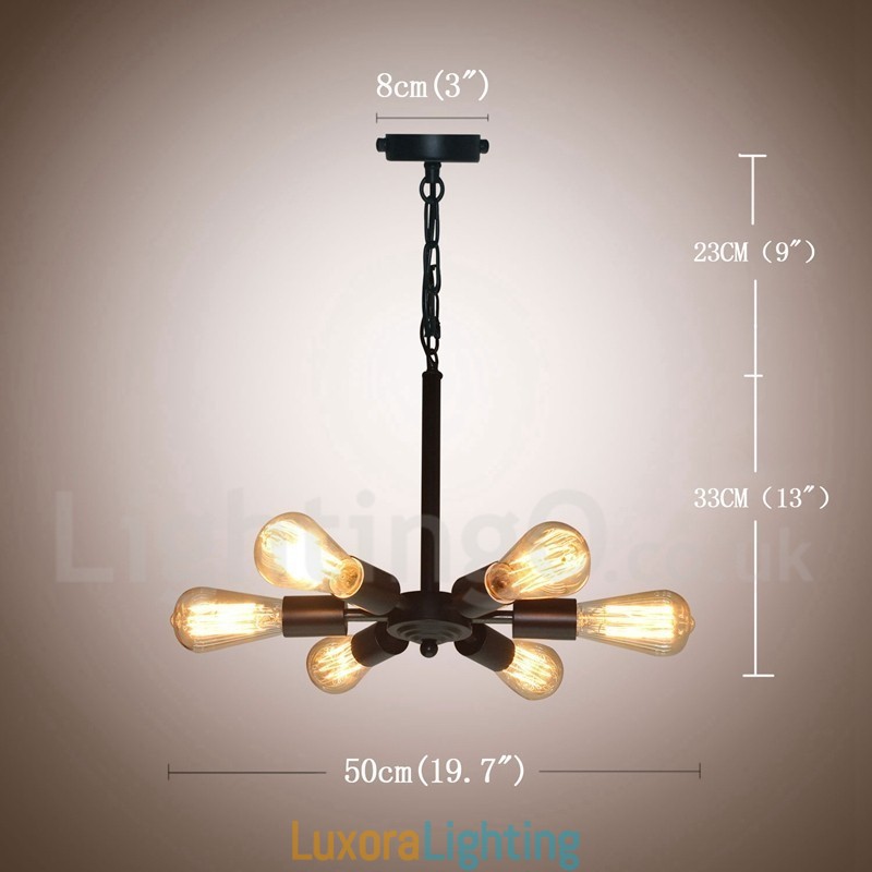 Designer Touch Decorative 6 Light Rustic Retro Vintage Black Pendant Light Design