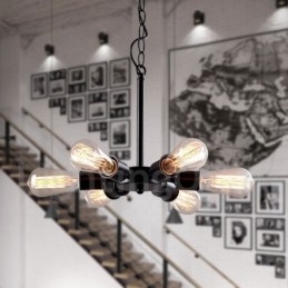Designer Touch Decorative 6 Light Rustic Retro Vintage Black Pendant Light Design