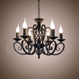Designer Touch Decorative 6 Light Rustic Retro Vintage Black White Pendant Candle Chandelier