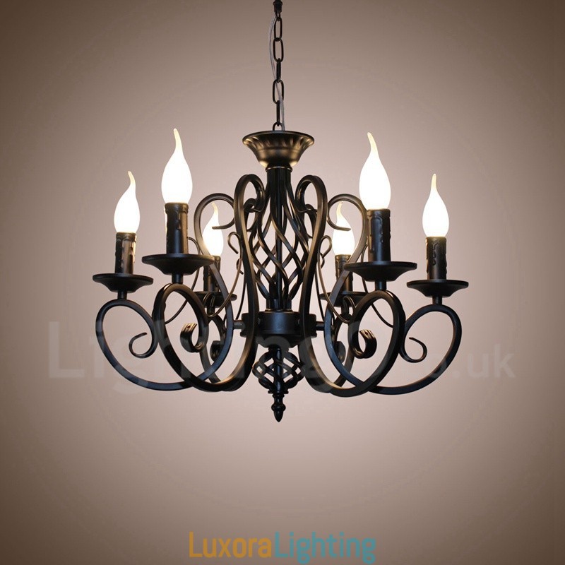 Designer Touch Decorative 6 Light Rustic Retro Vintage Black White Pendant Candle Chandelier