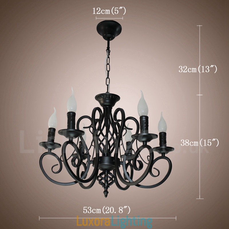 Designer Touch Decorative 6 Light Rustic Retro Vintage Black White Pendant Candle Chandelier