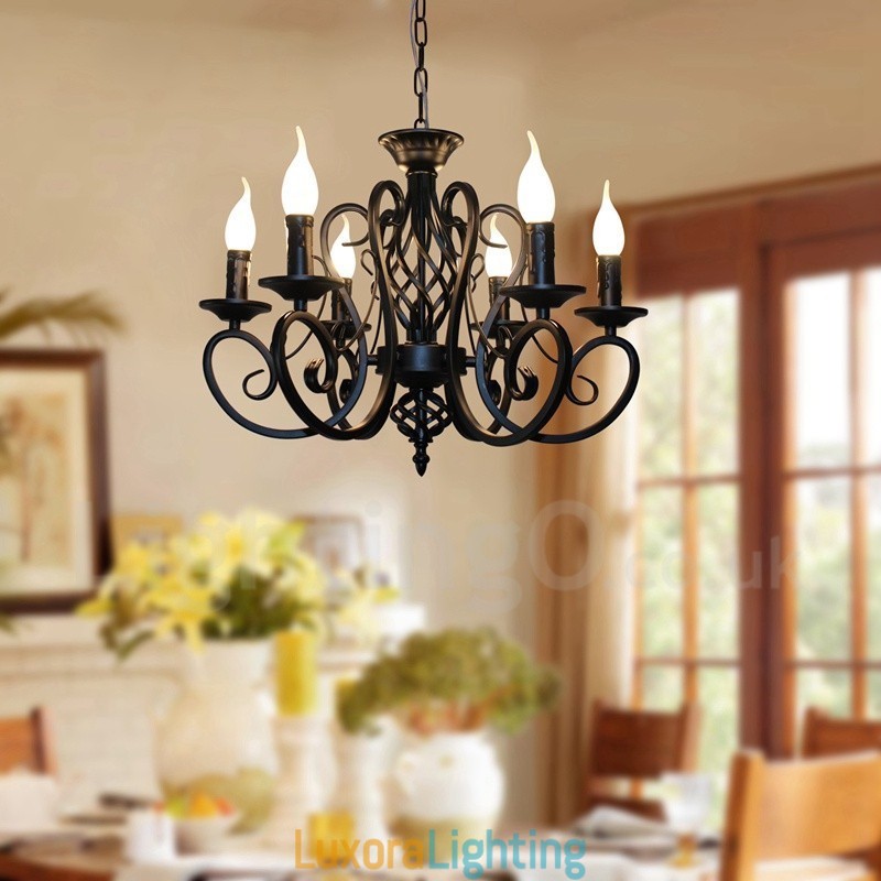 Designer Touch Decorative 6 Light Rustic Retro Vintage Black White Pendant Candle Chandelier