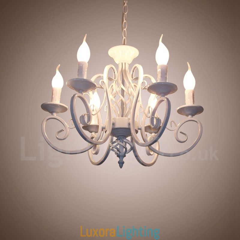Designer Touch Decorative 6 Light Rustic Retro Vintage Black White Pendant Candle Chandelier
