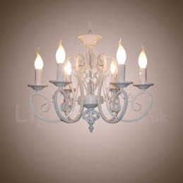 Designer Touch Decorative 6 Light Rustic Retro Vintage Black White Pendant Candle Chandelier