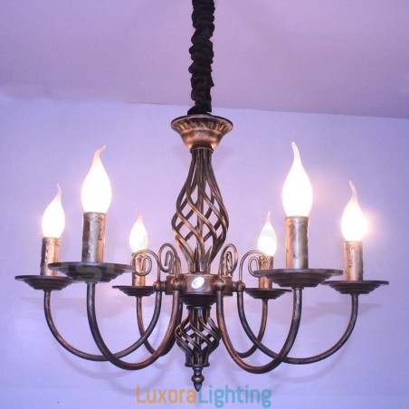 Designer Touch Decorative 6 Light Rustic Retro Vintage Black White Pendant Candle Chandelier