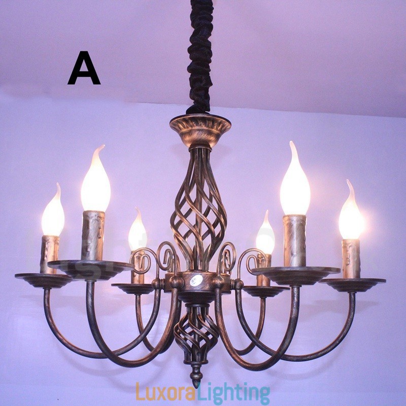 Designer Touch Decorative 6 Light Rustic Retro Vintage Black White Pendant Candle Chandelier