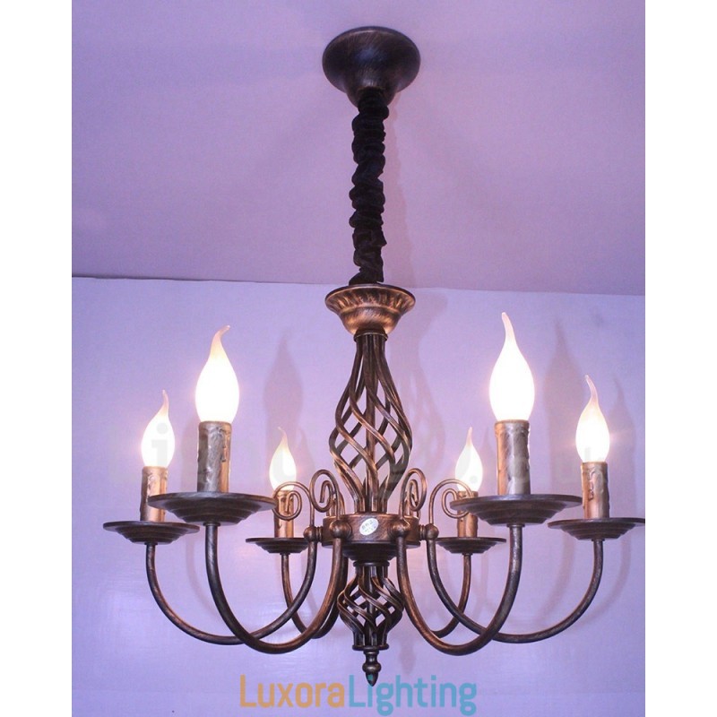 Designer Touch Decorative 6 Light Rustic Retro Vintage Black White Pendant Candle Chandelier