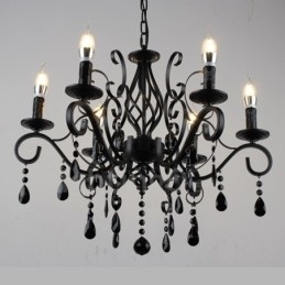 Designer Touch Decorative 6 Light Crystal Rustic Retro Vintage Black White Blue Pendant Candle Chandelier
