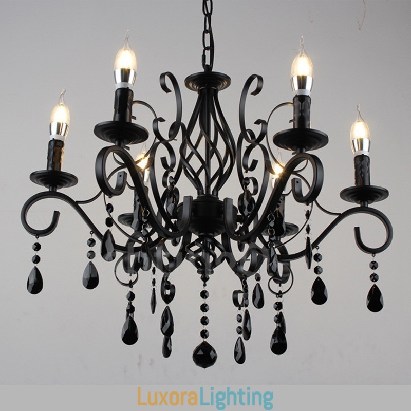 Designer Touch Decorative 6 Light Crystal Rustic Retro Vintage Black White Blue Pendant Candle Chandelier