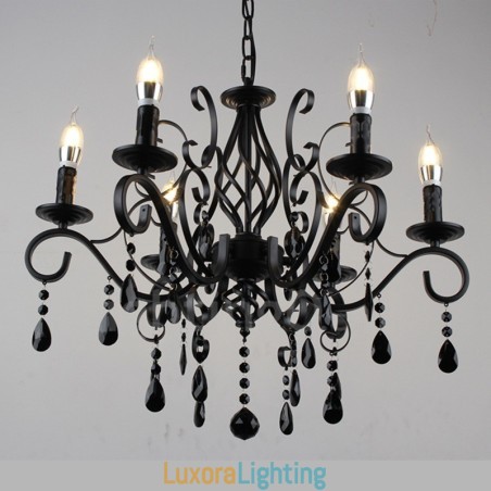 Designer Touch Decorative 6 Light Crystal Rustic Retro Vintage Black White Blue Pendant Candle Chandelier