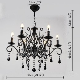 Designer Touch Decorative 6 Light Crystal Rustic Retro Vintage Black White Blue Pendant Candle Chandelier