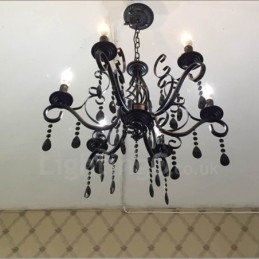 Designer Touch Decorative 6 Light Crystal Rustic Retro Vintage Black White Blue Pendant Candle Chandelier