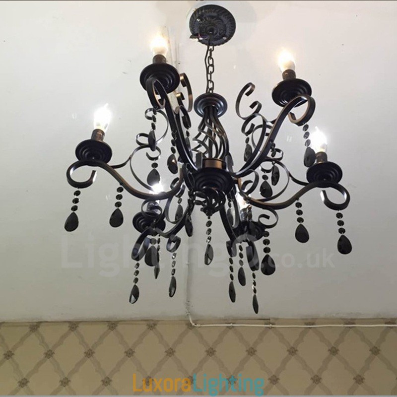 Designer Touch Decorative 6 Light Crystal Rustic Retro Vintage Black White Blue Pendant Candle Chandelier