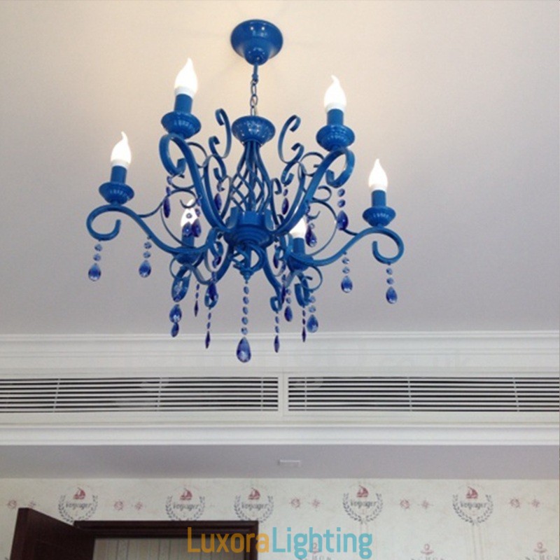 Designer Touch Decorative 6 Light Crystal Rustic Retro Vintage Black White Blue Pendant Candle Chandelier