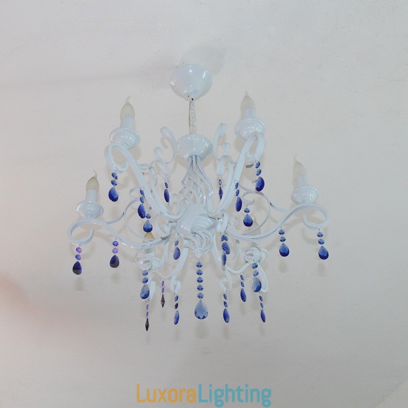 Designer Touch Decorative 6 Light Crystal Rustic Retro Vintage Black White Blue Pendant Candle Chandelier