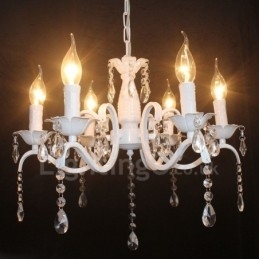 Designer Touch Decorative 6 Light Crystal Rustic Retro Vintage White Pendant Candle Chandelier