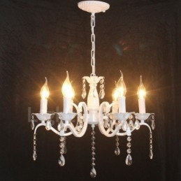 Designer Touch Decorative 6 Light Crystal Rustic Retro Vintage White Pendant Candle Chandelier