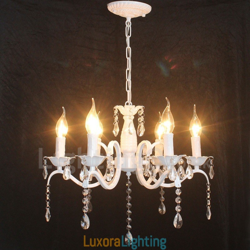 Designer Touch Decorative 6 Light Crystal Rustic Retro Vintage White Pendant Candle Chandelier